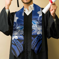 Polynesia Hammerhead Shark Graduation Stole Blue Tribal Pattern With Plumeria