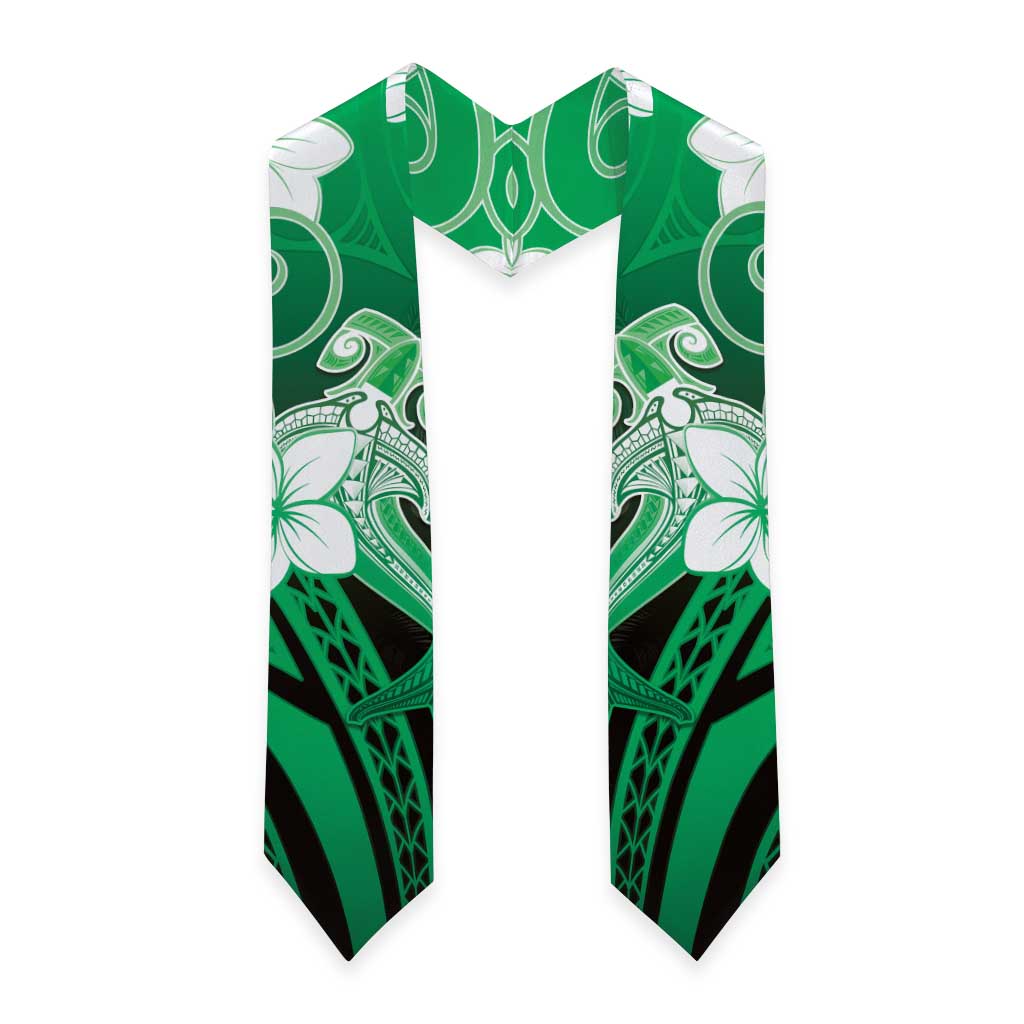 Polynesia Hammerhead Shark Graduation Stole Green Tribal Pattern With Plumeria