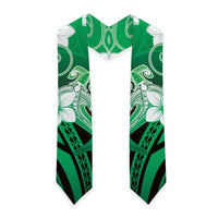 Polynesia Hammerhead Shark Graduation Stole Green Tribal Pattern With Plumeria