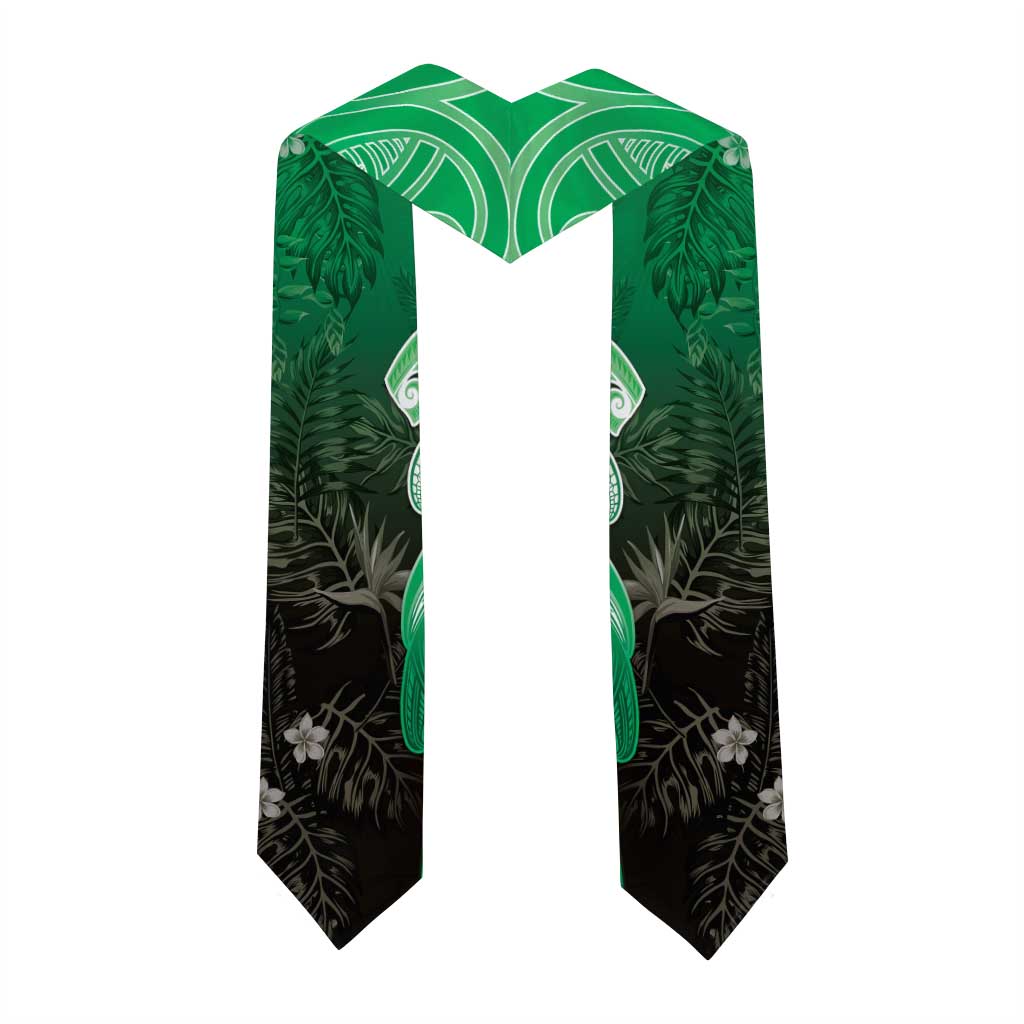 Polynesia Hammerhead Shark Graduation Stole Green Tribal Pattern With Plumeria