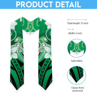Polynesia Hammerhead Shark Graduation Stole Green Tribal Pattern With Plumeria