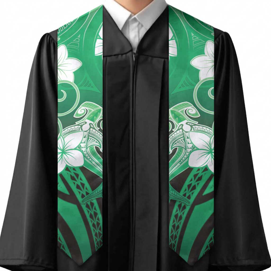 Polynesia Hammerhead Shark Graduation Stole Green Tribal Pattern With Plumeria
