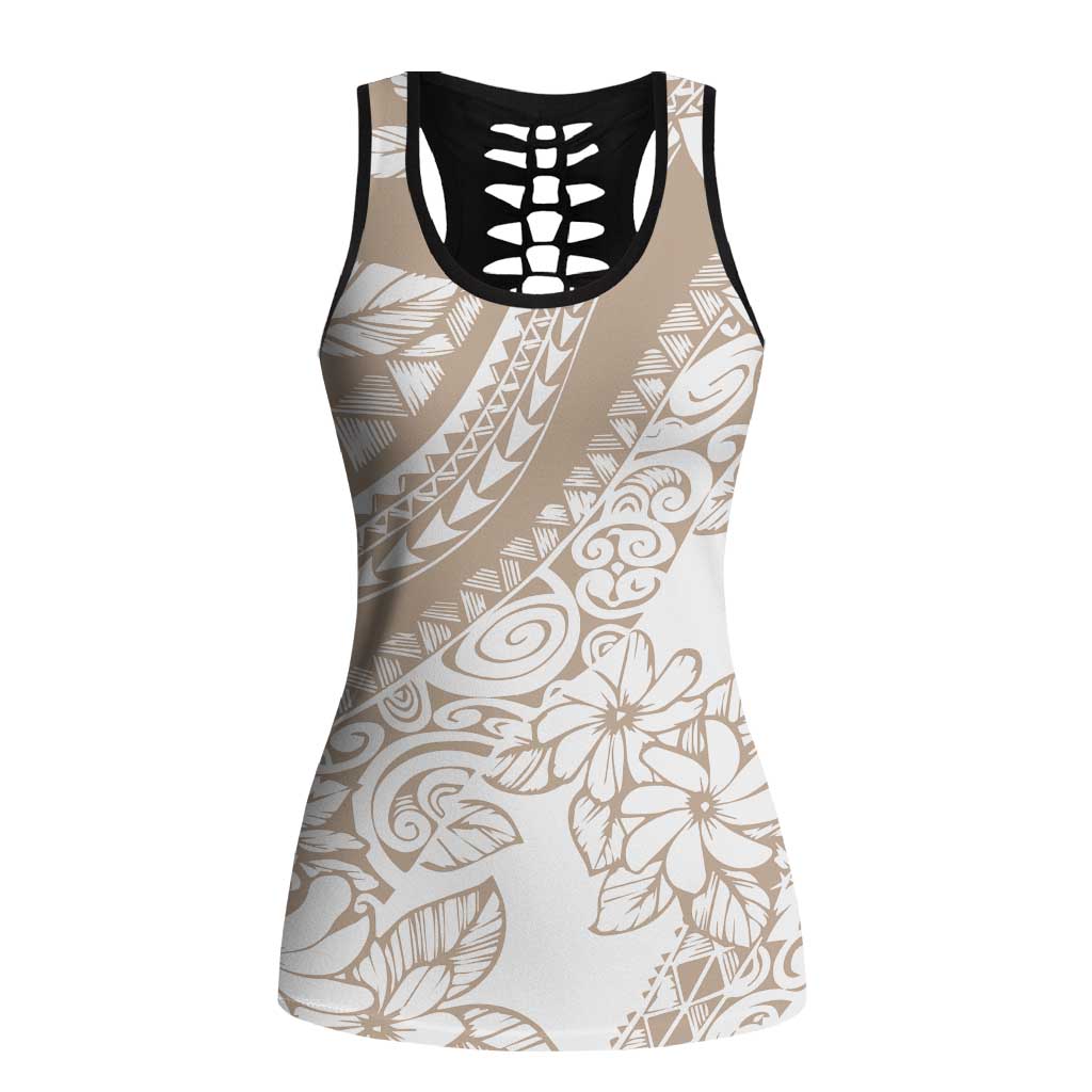 Polynesia Hollow Tank Top Polynesian Tropical Flowers Beige Pastel Vibes - Polynesian Pride
