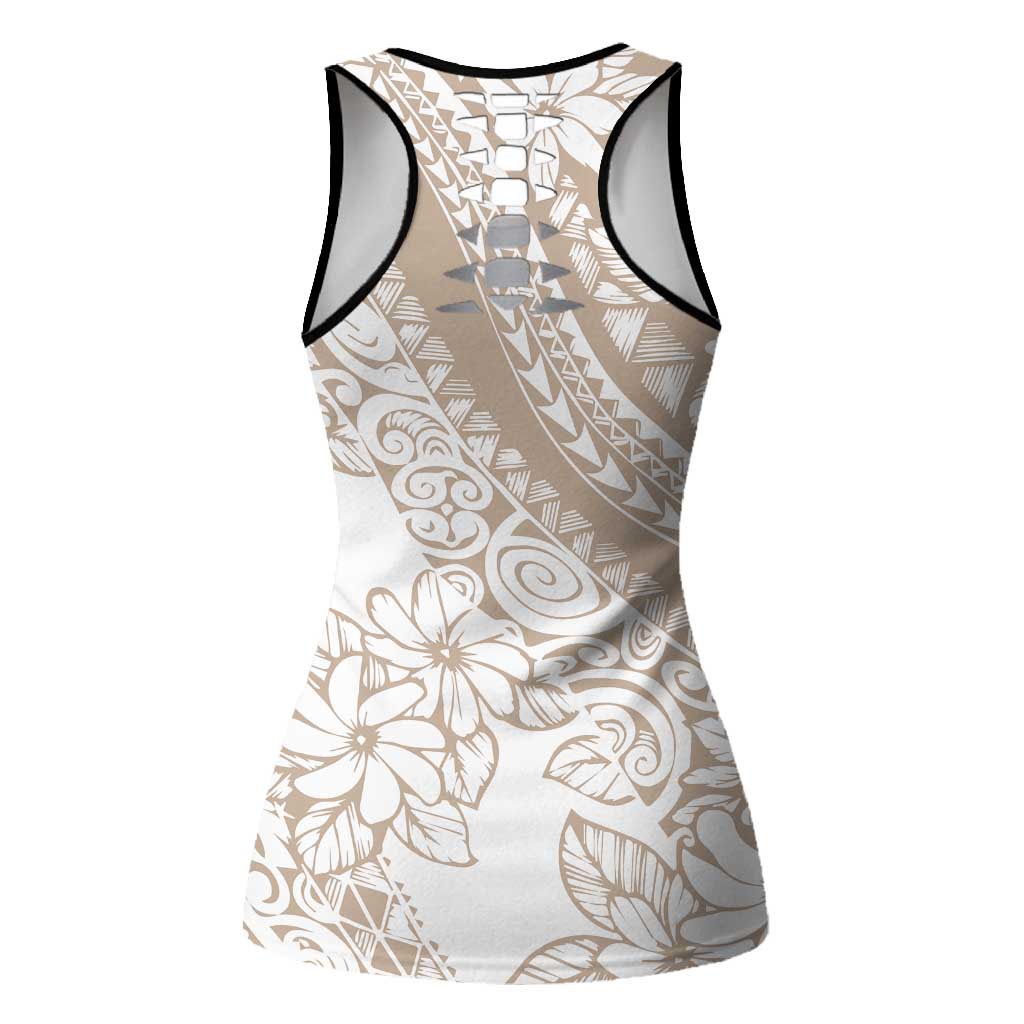 Polynesia Hollow Tank Top Polynesian Tropical Flowers Beige Pastel Vibes - Polynesian Pride