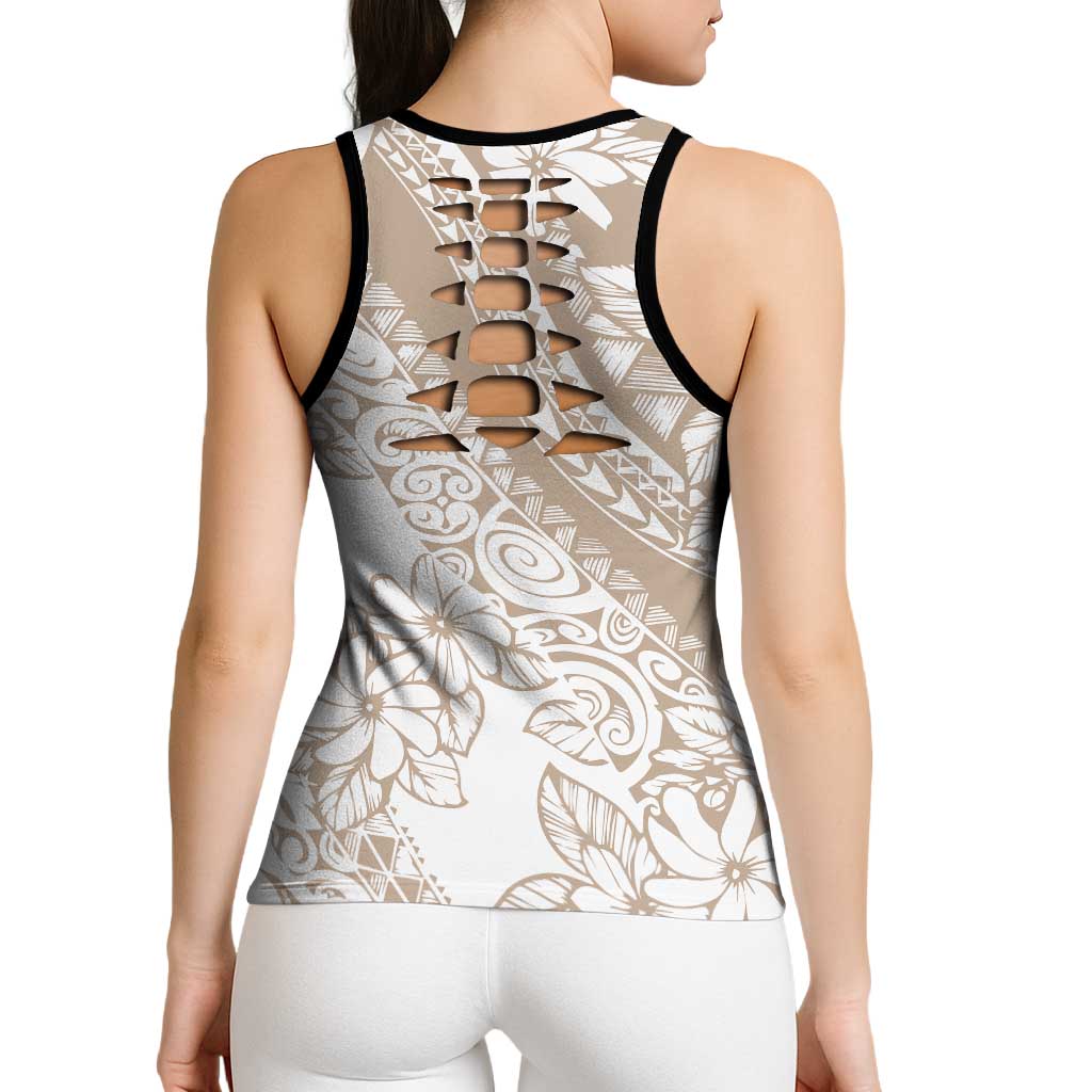 Polynesia Hollow Tank Top Polynesian Tropical Flowers Beige Pastel Vibes - Polynesian Pride