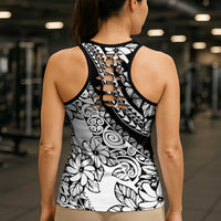 Polynesia Hollow Tank Top Polynesian Tropical Flowers Black Pastel Vibes - Polynesian Pride