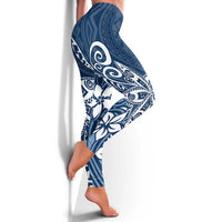 Polynesia Leggings Plumeria Blue Curves
