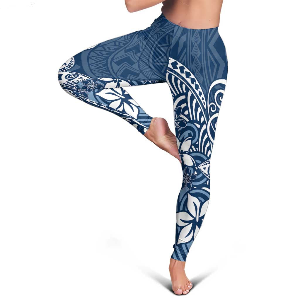 Polynesia Leggings Plumeria Blue Curves