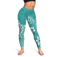 Polynesia Leggings Plumeria Teal Curves