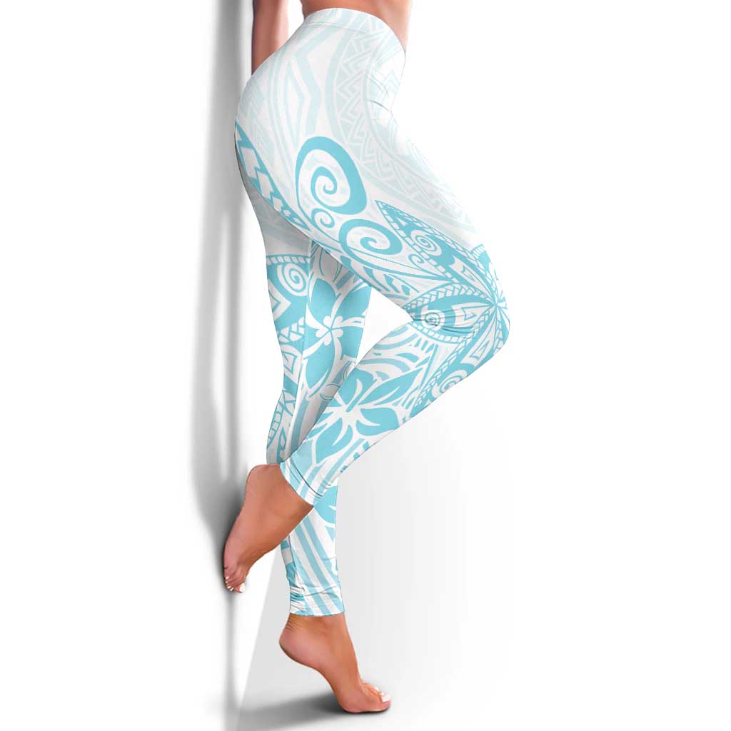 Polynesia Leggings Plumeria Turquoise Curves