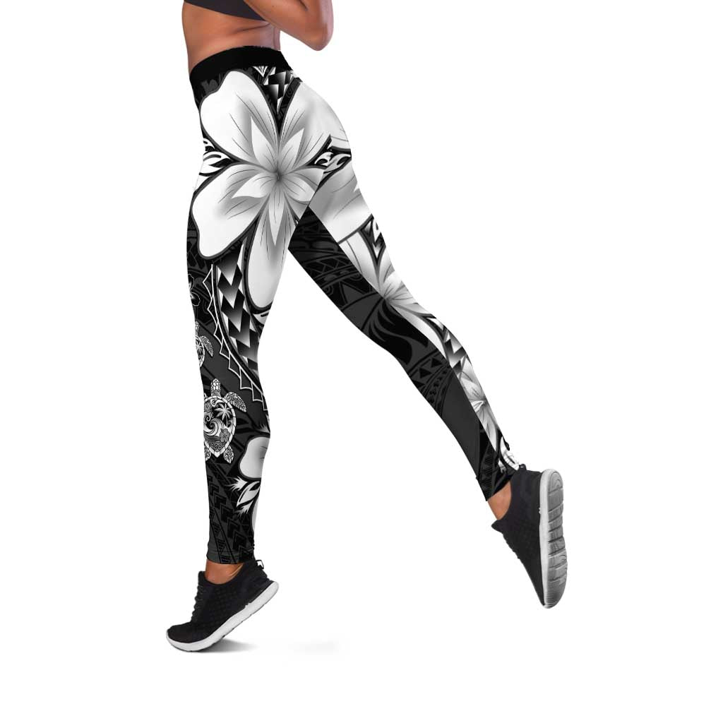 Polynesia Romantic Valentine Leggings Sea Turtle Couple With Black Plumeria
