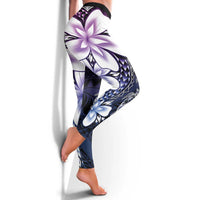 Polynesia Romantic Valentine Leggings Sea Turtle Couple With Purple Gradient Plumeria