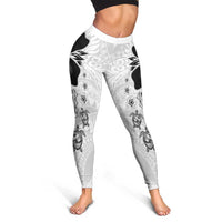 Polynesia Romantic Valentine Leggings Sea Turtle Couple With White Plumeria