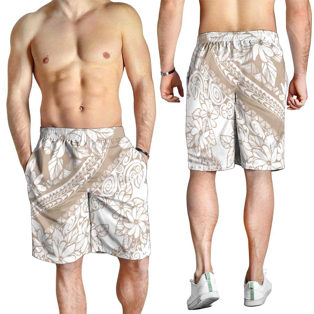Polynesia Shorts for Men Polynesian Tropical Flowers Beige Pastel Vibes - Polynesian Pride