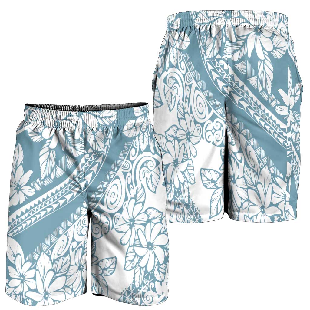 Polynesia Shorts for Men Polynesian Tropical Flowers Blue Pastel Vibes - Polynesian Pride