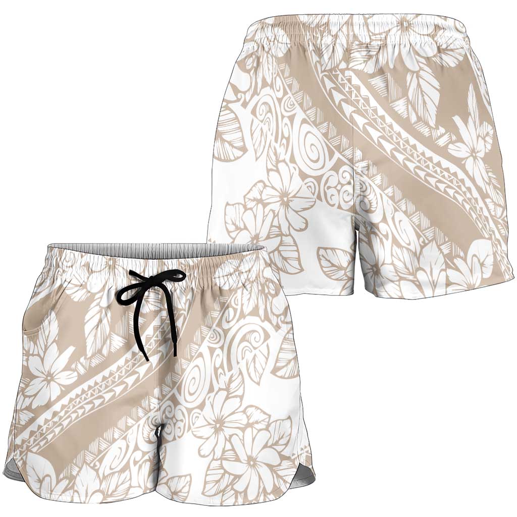 Polynesia Shorts for Women Polynesian Tropical Flowers Beige Pastel Vibes - Polynesian Pride