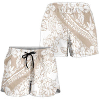 Polynesia Shorts for Women Polynesian Tropical Flowers Beige Pastel Vibes - Polynesian Pride