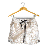 Polynesia Shorts for Women Polynesian Tropical Flowers Beige Pastel Vibes - Polynesian Pride