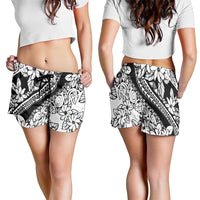 Polynesia Shorts for Women Polynesian Tropical Flowers Black Pastel Vibes - Polynesian Pride