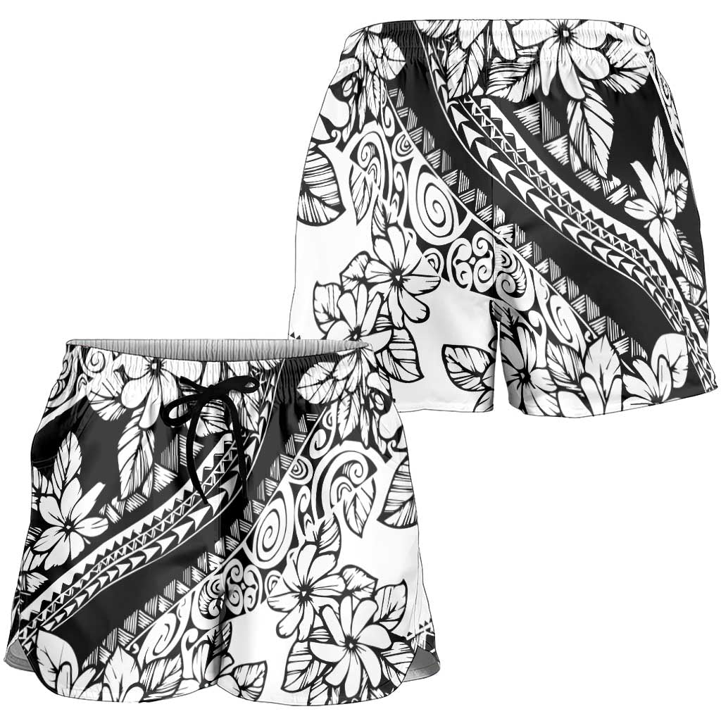 Polynesia Shorts for Women Polynesian Tropical Flowers Black Pastel Vibes - Polynesian Pride