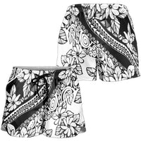 Polynesia Shorts for Women Polynesian Tropical Flowers Black Pastel Vibes - Polynesian Pride