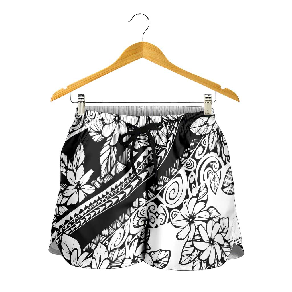 Polynesia Shorts for Women Polynesian Tropical Flowers Black Pastel Vibes - Polynesian Pride