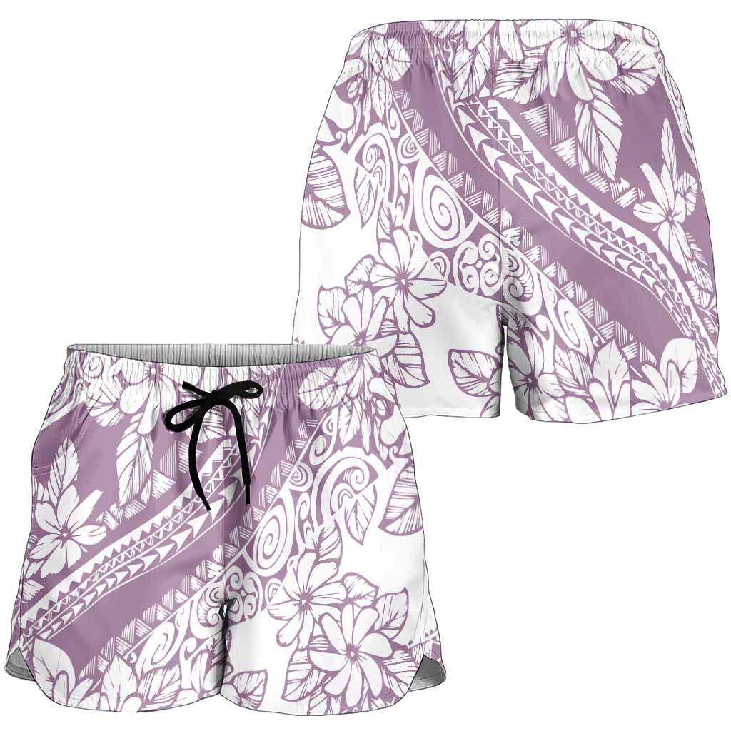 Polynesia Shorts for Women Polynesian Tropical Flowers Purple Pastel Vibes - Polynesian Pride