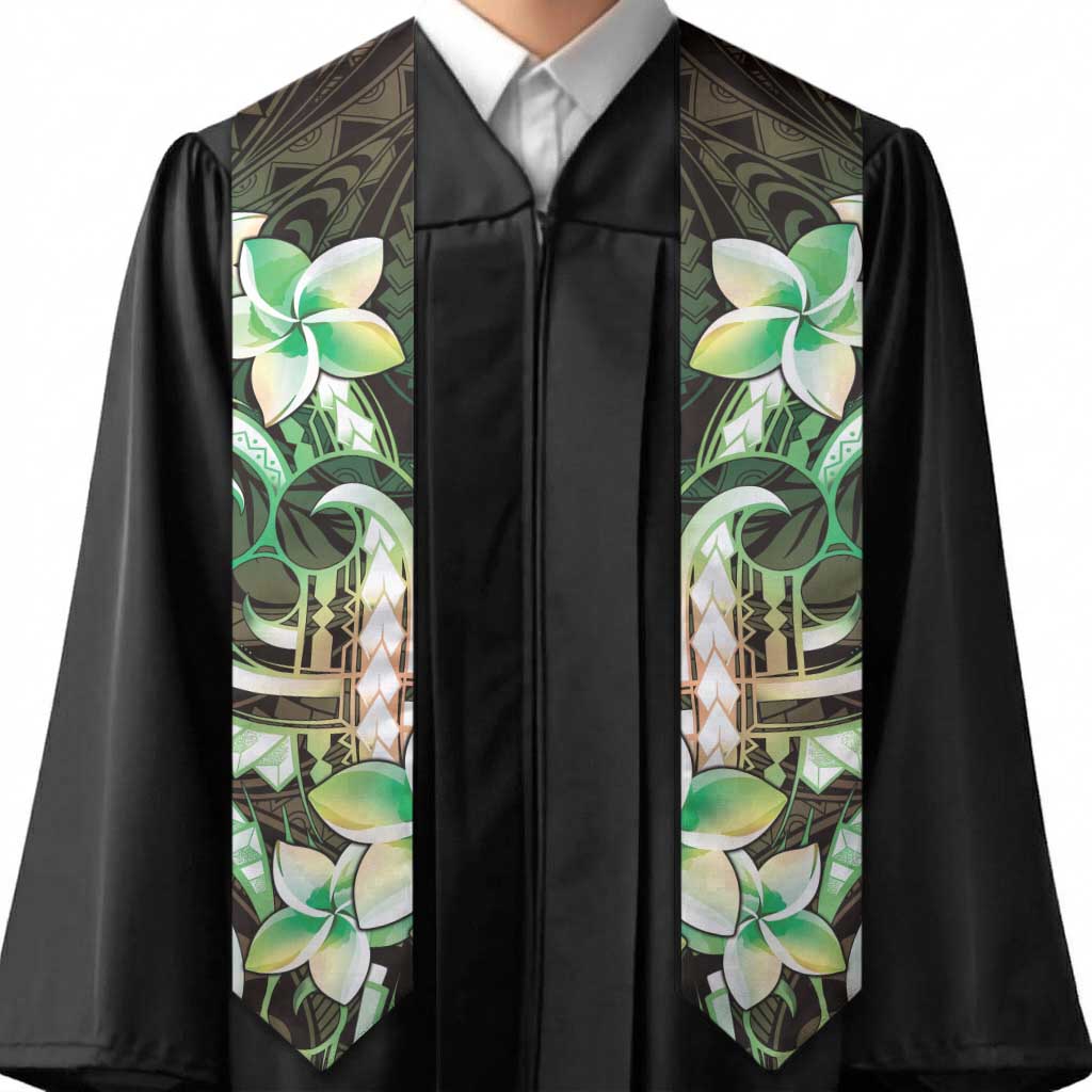 Polynesian Art Tattoo Graduation Stole Plumeria Flowers Green Gradient LT05 - Polynesian Pride