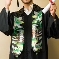 Polynesian Art Tattoo Graduation Stole Plumeria Flowers Green Gradient LT05 - Polynesian Pride