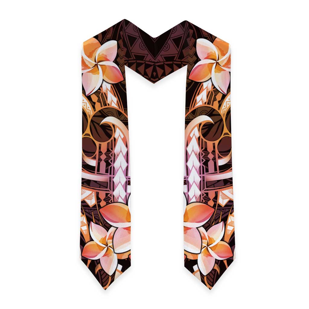 Polynesian Art Tattoo Graduation Stole Plumeria Flowers Peach Gradient