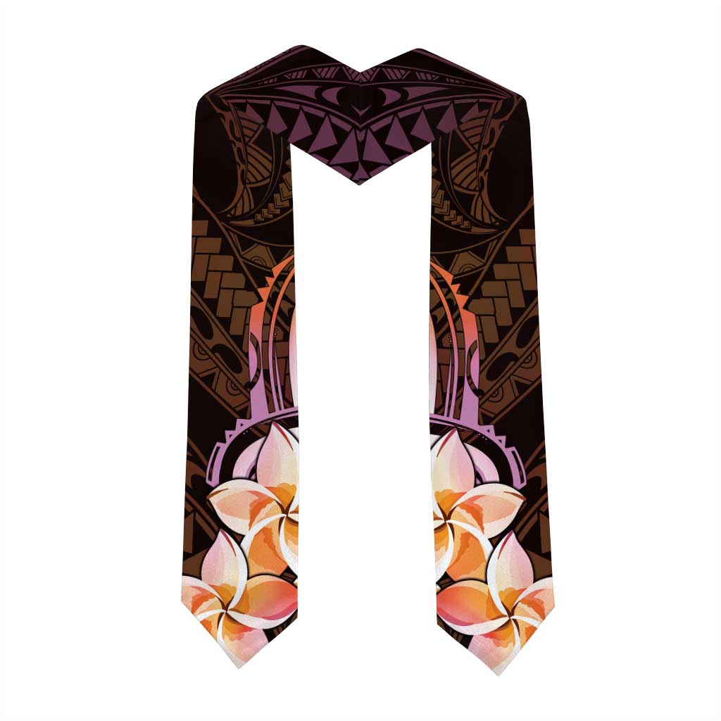 Polynesian Art Tattoo Graduation Stole Plumeria Flowers Peach Gradient