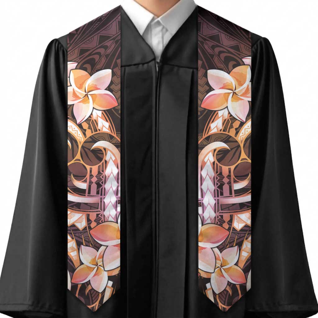 Polynesian Art Tattoo Graduation Stole Plumeria Flowers Peach Gradient