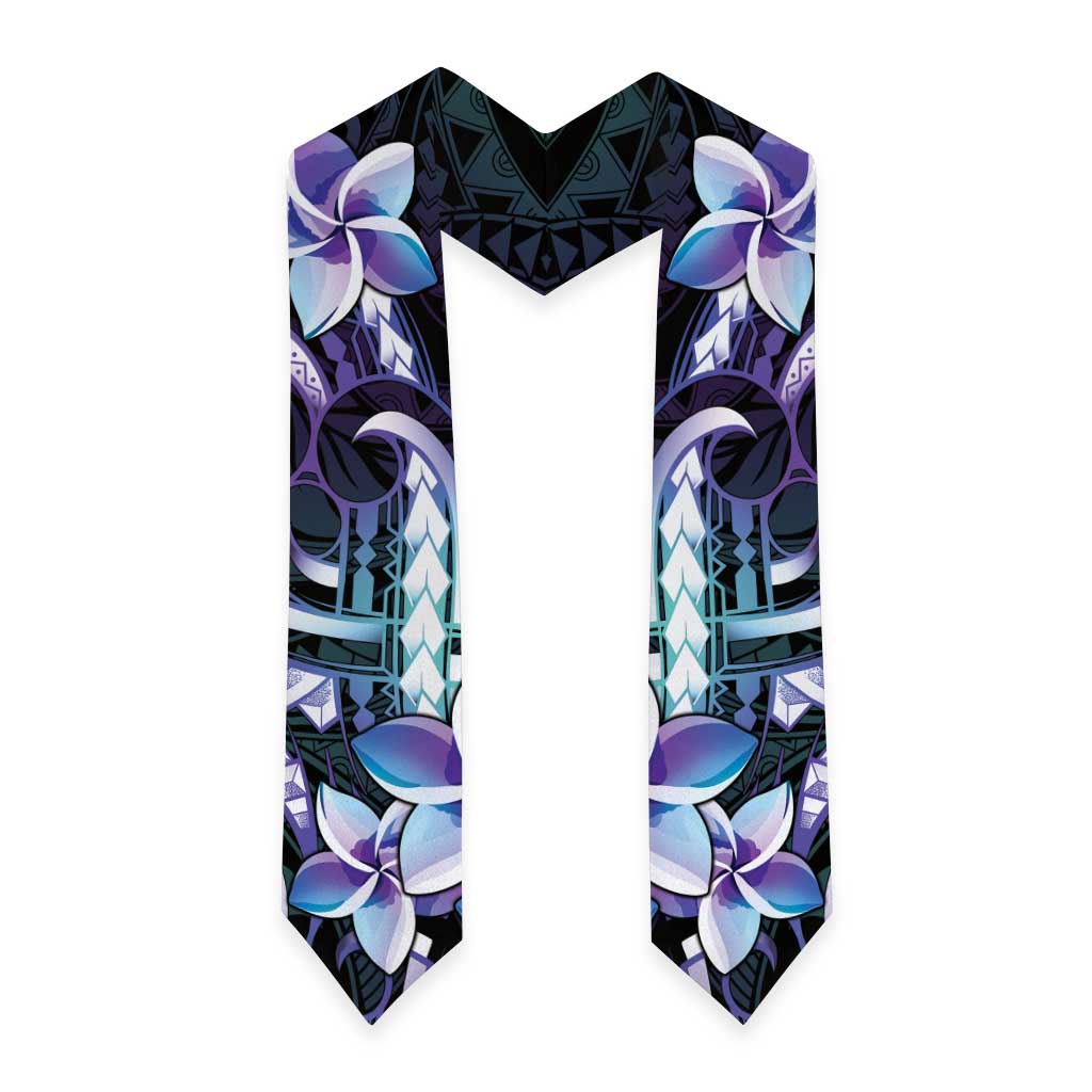 Polynesian Art Tattoo Graduation Stole Plumeria Flowers Turquoise Gradient