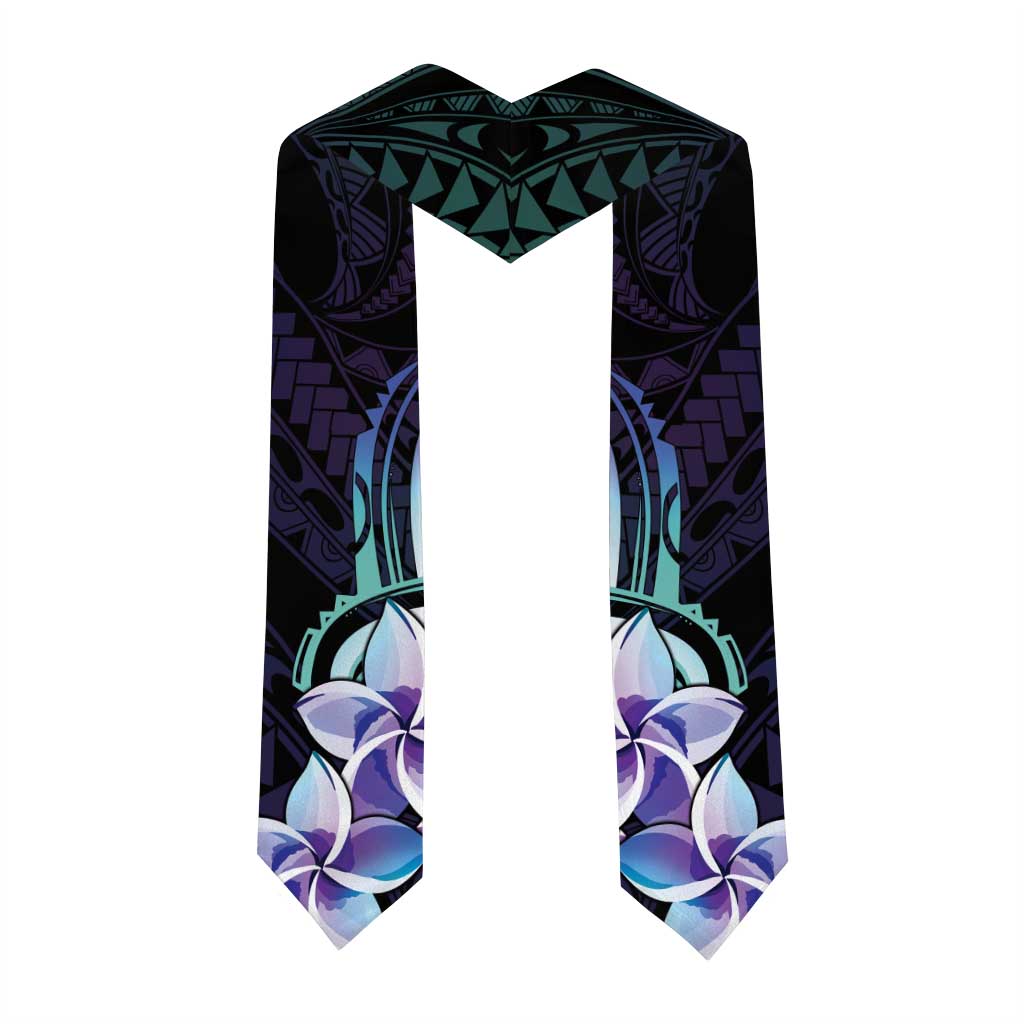 Polynesian Art Tattoo Graduation Stole Plumeria Flowers Turquoise Gradient
