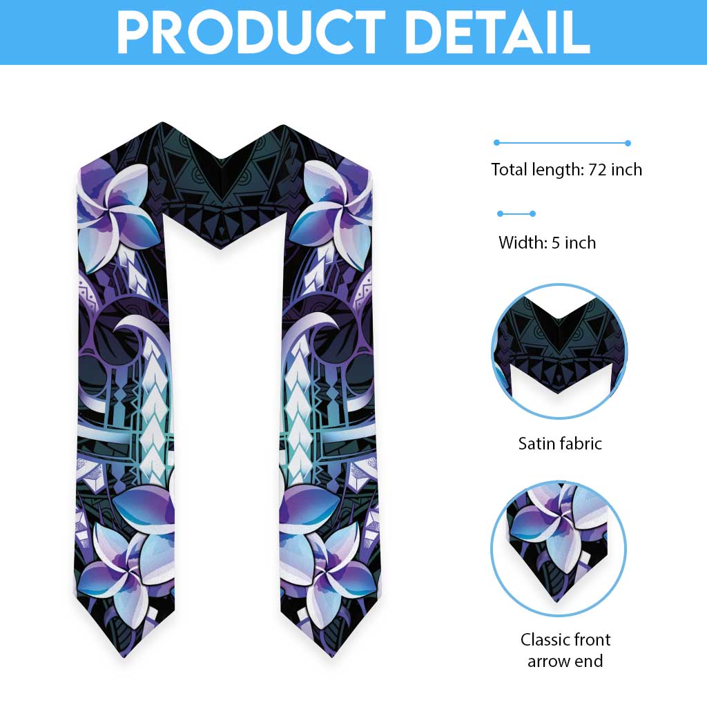 Polynesian Art Tattoo Graduation Stole Plumeria Flowers Turquoise Gradient