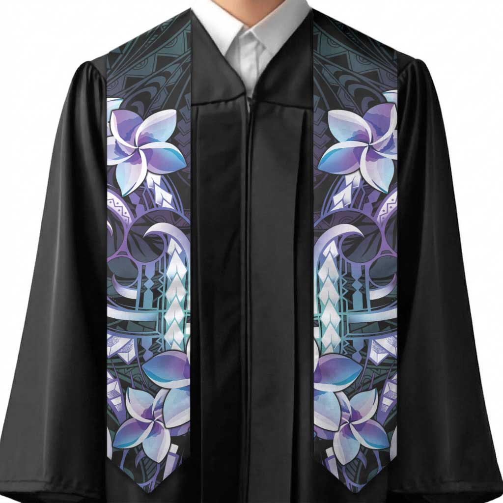 Polynesian Art Tattoo Graduation Stole Plumeria Flowers Turquoise Gradient