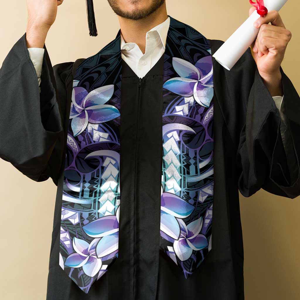 Polynesian Art Tattoo Graduation Stole Plumeria Flowers Turquoise Gradient