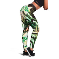 Polynesian Art Tattoo Leggings Plumeria Flowers Green Gradient