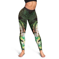 Polynesian Art Tattoo Leggings Plumeria Flowers Green Gradient