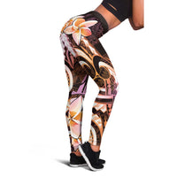 Polynesian Art Tattoo Leggings Plumeria Flowers Peach Gradient