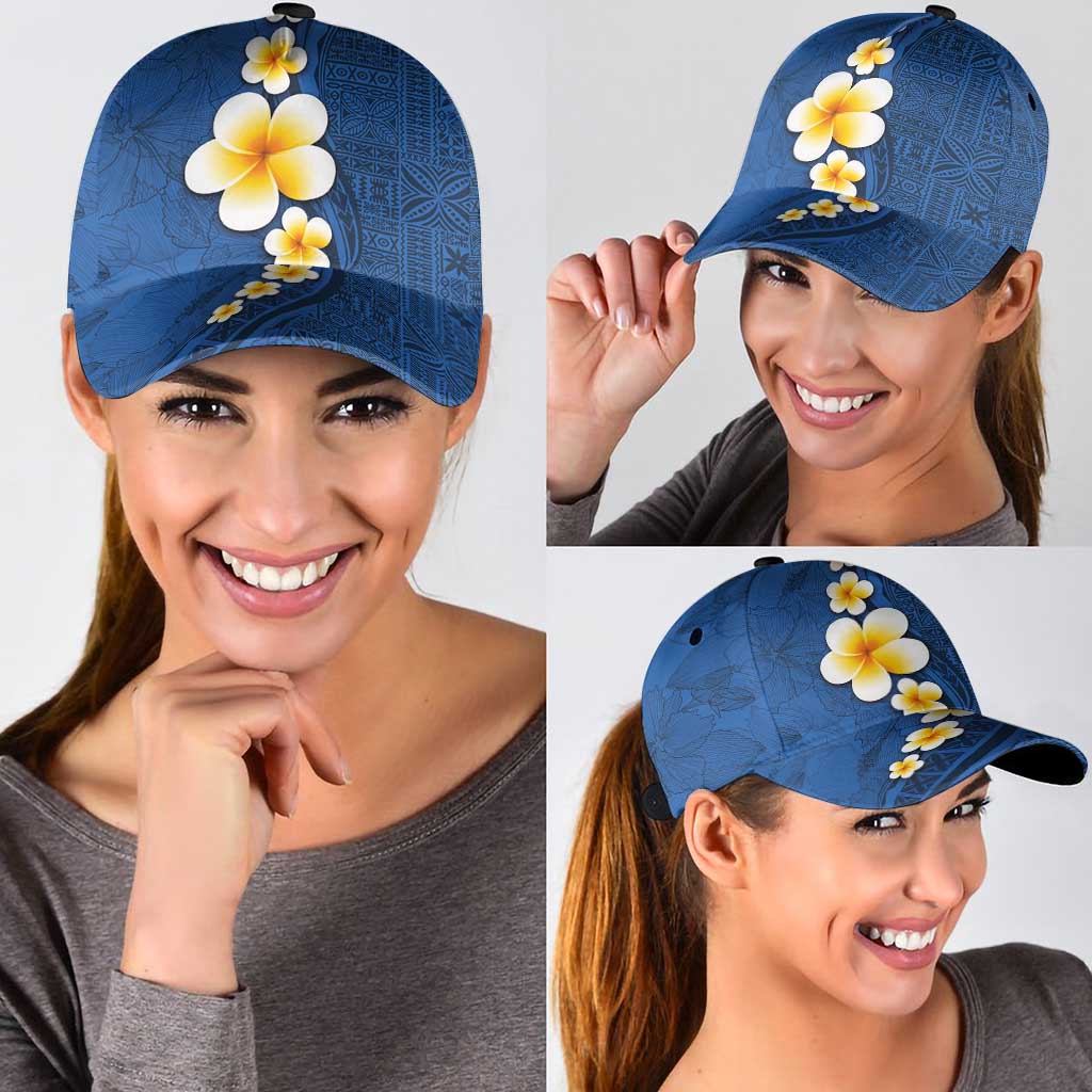 Polynesian Hibiscus and Plumeria Tapa Pattern Classic Cap Blue Color LT03