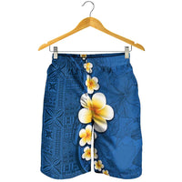Polynesian Hibiscus and Plumeria Tapa Pattern Shorts for Men Blue Color - Polynesian Pride
