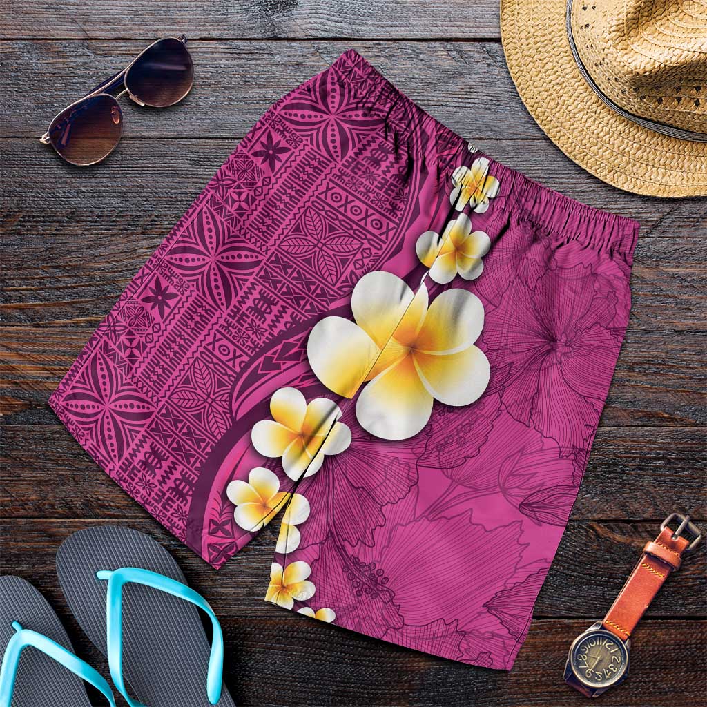 Polynesian Hibiscus and Plumeria Tapa Pattern Shorts for Men Pink Color - Polynesian Pride