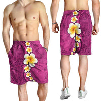 Polynesian Hibiscus and Plumeria Tapa Pattern Shorts for Men Pink Color - Polynesian Pride