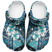 Polynesian Hibiscus Tropical Blue Floral Clogs Shoes Tribal Pattern - Polynesian Pride