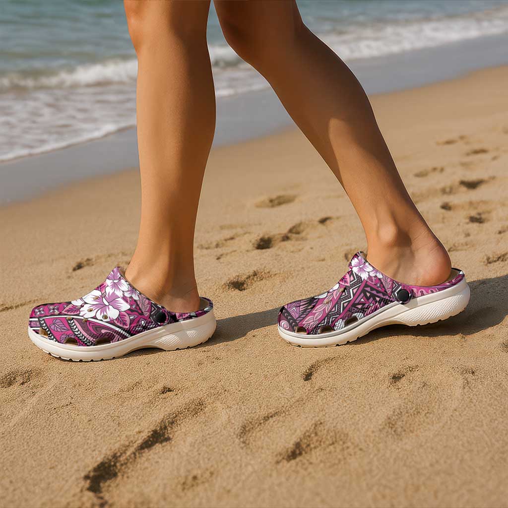 Polynesian Hibiscus Tropical Pink Floral Clogs Shoes Tribal Pattern - Polynesian Pride