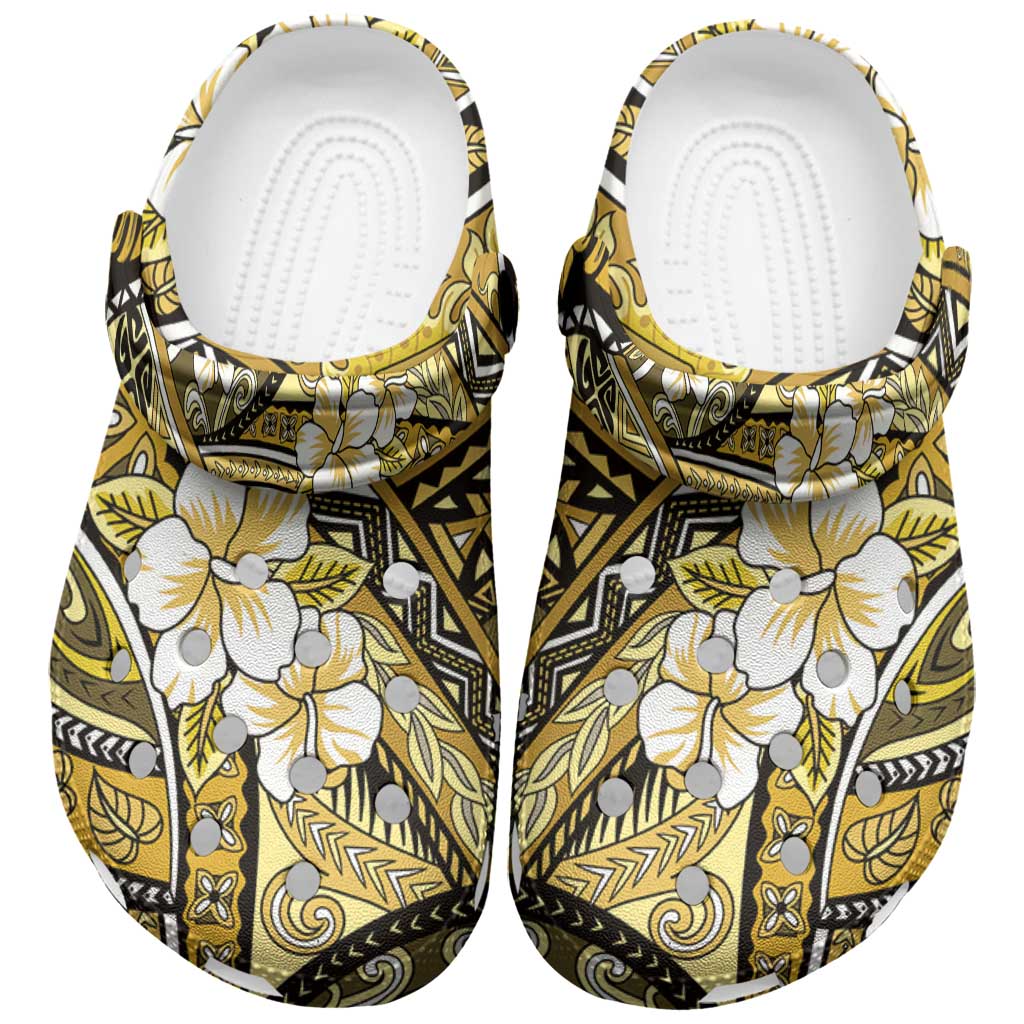 Polynesian Hibiscus Tropical Yellow Floral Clogs Shoes Tribal Pattern - Polynesian Pride