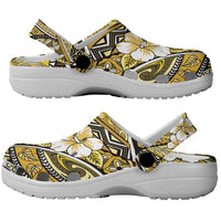 Polynesian Hibiscus Tropical Yellow Floral Clogs Shoes Tribal Pattern - Polynesian Pride
