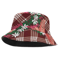 Polynesian Monstera Tiare Floral Bucket Hat Burgundy Tropical Plaid - Polynesian Pride