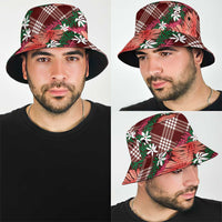 Polynesian Monstera Tiare Floral Bucket Hat Burgundy Tropical Plaid - Polynesian Pride